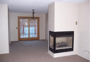 Fireplace and dining room